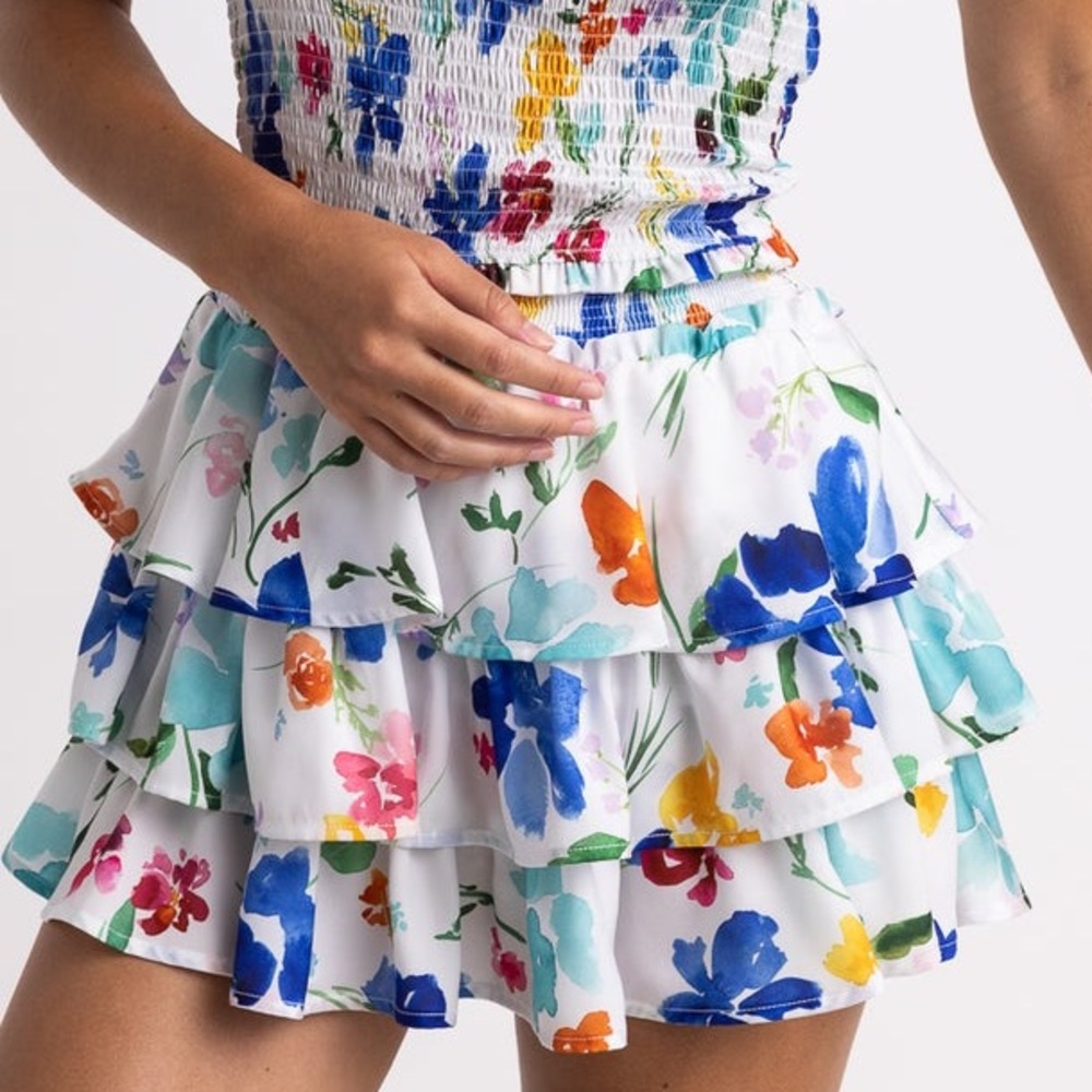 Cake for Dinner- Laurel Layered Mini Skirt Summer Bloom- XS- floral